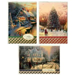 Hallmark Thomas Kinkade Noel kartı çeşitleri, karlı sahneler (3 tasarım, zarflı 24 kart)