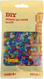 Hama Boncuk 207-54 ütü boncuğu torbası, yakl. 1.000 renkli midi el işi boncuğu, 5 mm çapında, parıltılı karışım, büyükler ve küçükler için yaratıcı el işi eğlencesi