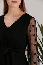 Hamile Crep Kolları Puantiyeli Elbise
