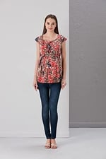 Hamile Şifon Parmak Desen Tunik (as8, numeric_height, Standart, Mercan, 44)