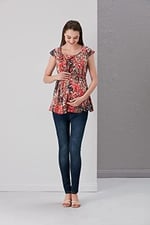 Hamile Şifon Parmak Desen Tunik (as8, numeric_height, Standart, Mercan, 44)