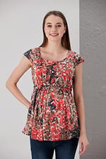 Hamile Şifon Parmak Desen Tunik (as8, numeric_height, Standart, Mercan, 44)