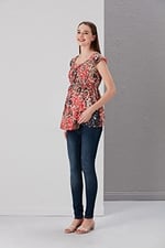 Hamile Şifon Parmak Desen Tunik (as8, numeric_height, Standart, Mercan, 44)