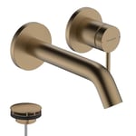 hansgrohe Tecturis S - Duvara montaj için lavabo armatürü sıva altı, musluk banyo musluk uzunluğu 16,5 cm, musluk bataryası lavabo su tasarruflu (EcoSmart+), fırçalanmış bronz