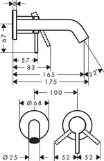 hansgrohe Tecturis S - Duvara montaj için lavabo armatürü sıva altı, musluk banyo musluk uzunluğu 16,5 cm, musluk bataryası lavabo su tasarruflu (EcoSmart+), fırçalanmış bronz