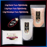 Hanzade Bitkisel Çankırı Kaya Tuzu + Himalaya Tuzu + Deniz Tuzu (Toz Öğütülmüş, 1 Kg x 3’lü Set) Doğal Tuz Seti