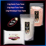 Hanzade Bitkisel Çankırı Kaya Tuzu + Himalaya Tuzu + Deniz Tuzu (Tane Öğütülmemiş, 1 Kg x 3’lü Set) Doğal Tuz Seti
