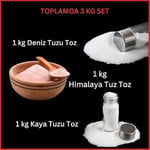 Hanzade Bitkisel Çankırı Kaya Tuzu + Himalaya Tuzu + Deniz Tuzu (Toz Öğütülmüş, 1 Kg x 3’lü Set) Doğal Tuz Seti