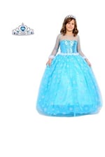 HAPPY KİDS Kız Çocuk Mavi Uzun Kollu Elsa Elbise Tarlatanlı Taç Hediyeli 7-8 Yaş mavi