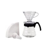 Hario Craft Kit V60 Cam Kahve Servisi Sunuculu Plastik Damlatıcı, Ölçüm Kaşığı ve Filtreli, Borosilikat, Siyah, Boyut 2