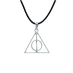 Harry Potter Ölüm Yadigarları Üçgen Deri ip Kolye - Gümüş Kaplama - Kadın Erkek Kolye - No:896