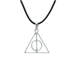 Harry Potter Ölüm Yadigarları Üçgen Deri ip Kolye - Gümüş Kaplama - Kadın Erkek Kolye - No:896