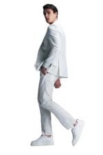 Hatemoğlu Beyaz Slim Fit Çizgili Kruvaze Keten Takım Elbise
