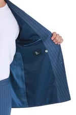 Hatemoğlu Mavi Slim Fit Çizgili Kruvaze Takım Elbise