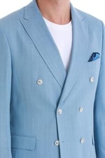 Hatemoğlu Mavi Slim Fit Çizgili Kruvaze Takım Elbise