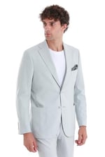 Hatemoğlu Mavi Slim Fit Düz Mono Yaka Keten Takım Elbise