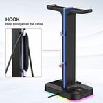 havit çift kulaklık askısı, 2 USB bağlantı noktası, RGB kulaklık tutucu, oyuncular için, PC için, siyah (TH650)