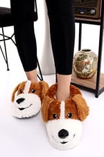 Hayvanlı H10 Köpekli Kışlık Kadın Erkek Çocuk Panduf Ev Içi Sessiz Taban Panduf