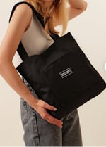 HBS Dry&More Siyah Kol Omuz Çantası, Kanvas Bez Çanta, Tote Bag, Doğa Dostu, Basıc Kadın/Kız siyah L