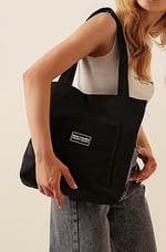 HBS Dry&More Siyah Kol Omuz Çantası, Kanvas Bez Çanta, Tote Bag, Doğa Dostu, Basıc Kadın/Kız siyah L