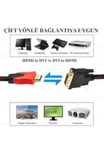 Hdmi To Dvi 24+1 Çevirici Dönüştürücü Monitör Kablosu 1.5 Metre Dual Link DVI-D (24+1) Konnektörlü HASIR