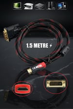 Hdmi To Dvi 24+1 Çevirici Dönüştürücü Monitör Kablosu 1.5 Metre Dual Link DVI-D (24+1) Konnektörlü HASIR