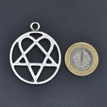 Heartagram Erkek Kadın Kolye Antik Gümüş Kaplama - 60 cm Düz Zincir