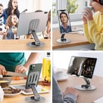 Her Açı için Ayarlanabilir Açıya Sahip Döner Masaüstü Metal Telefon Tablet Tutucu, 2 ADET (Gri-Gri)
