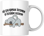 Hiç Çalışmak İstemem Ep İsterim Yatayım Komik Yazılı Kupa Bardak Hediyelik Çay Kahve Kupası Coffee Mug