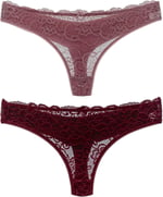 HNX UNDERWEAR 2'li Önü Dantel Arkası Çift Kat Pamuklu Tanga Kadın Külot Pudra Mor XL hnxNM7601