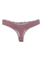 HNX UNDERWEAR 2'li Önü Dantel Arkası Çift Kat Pamuklu Tanga Kadın Külot Pudra Mor XL hnxNM7601