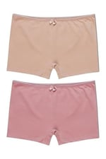 HNX UNDERWEAR 2'li Pamuklu Düz Renk Kadın Boxer Külot Kahve-Vizon L hnxNM6189