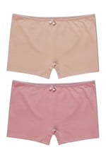 HNX UNDERWEAR 2'li Pamuklu Düz Renk Kadın Boxer Külot Kahve-Vizon L hnxNM6189