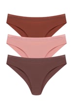 HNX UNDERWEAR 3'lü Micro Lazer Kesim Petek Lastik Hayalet Brazil Kadın Külot Siyah-Beyaz-Mor M hnxNM3551