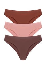 HNX UNDERWEAR 3'lü Micro Lazer Kesim Petek Lastik Hayalet Brazil Kadın Külot Siyah-Beyaz-Mor M hnxNM3551