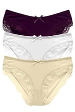 HNX UNDERWEAR 3'lü Sur Dantel Detaylı Pamuklu Kadın Külot Mor-Ten-Beyaz L hnxNM1538