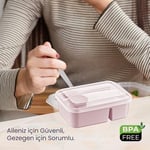 Hobby Life Lunch To Go 3 Bölmeli Beslenme Kabı – Sosluklu, Sızdırmaz Kapak, BPA İçermez, 920 ml + 40 ml (Pembe)