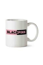 HobiShop(5663) Black Pink Logo Porselen Kupa Bardak Beyaz