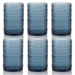 Hobnail İçecek Bardakları, 6 Highball Bardağı, 368 ml, Kabartmalı Eski Moda Züccaciye, Su, Şarap, Bira, Meyve Suyu için, Karışık İçecek Takımı (Peygamber Çiçeği Mavisi)