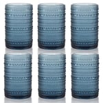 Hobnail İçecek Bardakları, 6 Highball Bardağı, 368 ml, Kabartmalı Eski Moda Züccaciye, Su, Şarap, Bira, Meyve Suyu için, Karışık İçecek Takımı (Peygamber Çiçeği Mavisi)