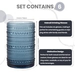 Hobnail İçecek Bardakları, 6 Highball Bardağı, 368 ml, Kabartmalı Eski Moda Züccaciye, Su, Şarap, Bira, Meyve Suyu için, Karışık İçecek Takımı (Peygamber Çiçeği Mavisi)