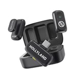 Hollyland LARK A1 Kablosuz Mini Mikrofon, iPhone 15/16 ve Android için, 48 kHz/24 bit, 3 Seviyeli Akıllı Gürültü Engelleyici, YouTube, Podcast, Vlog için Mikrofon (Siyah, 2TX + USB-C RX + Şarj Kılıfı)