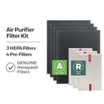 Honeywell HEPA Hava Temizleyici Filtre Kiti - 3 HEPA R Yedek Filtre ve 4 A Karbon Önceden Kesilmiş Ön Filtre İçerir - Havadaki Alerjen Hava Filtresi Orman Yangını/Dumanı, Polen, Pet Dander ve Tozu