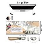 HOPONY Klavye Mouse Pad Seti, Masa Pedi + Klavye Bilek Dayanağı Desteği+Bilek Dayanağı, Kolay Yazma Ağrısı Giderici, 4 Adet (31,5 x 11,8 inç) Ergonomik XXL Ultra Kalın Mousepad Masa Mat Yapraklar