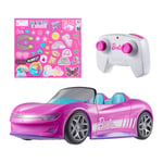 Hot Wheels Barbie Cabrio RC Pembe Uzaktan Kumandalı Araba, Çıkartma Dahildir, İki Bebek ve Açılabilir Bagaj için Koltuk, Çocuk Oyuncağı, 4 Yaş, JBH05