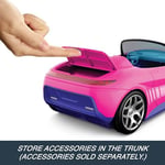 Hot Wheels Barbie Cabrio RC Pembe Uzaktan Kumandalı Araba, Çıkartma Dahildir, İki Bebek ve Açılabilir Bagaj için Koltuk, Çocuk Oyuncağı, 4 Yaş, JBH05