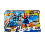 Hot Wheels Şehri Ultimate T-Rex Tır, T-Rex'e Dönüşür, Yarış Pisti İçerir, Işıklı ve Sesli, 20+ 1:64 Ölçekli Araba için Depolama Alanı, HNG50