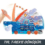 Hot Wheels Şehri Ultimate T-Rex Tır, T-Rex'e Dönüşür, Yarış Pisti İçerir, Işıklı ve Sesli, 20+ 1:64 Ölçekli Araba için Depolama Alanı, HNG50
