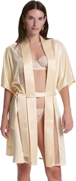 House of Silk Jasmine İpeksi Saten Tül Detaylı Sabahlık Kadın Sabahlık, Bej, STD