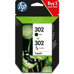 HP 302 2'li Paket Siyah/Üç Renkli Orijinal Mürekkep Kartuşları Combo paketi Sayfa Verim B 190 / Tri 165 (P/N X4D37AE)